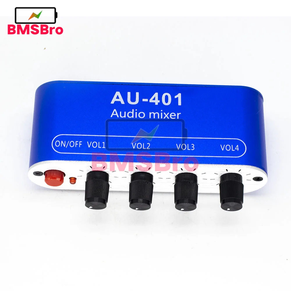 AU-401 DC 5V-12V Stereo Audio Mixer 4 Input 1 output Individually Controls Board Sound mixing DIY Headphones Amplifier