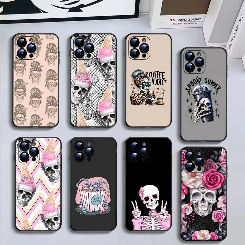 

Skull design Phone Case For iPhone16,15,14,13,12,11 Plus,Pro Max,XS,X,XR,SE,Mini,8,7,Soft Black Cover