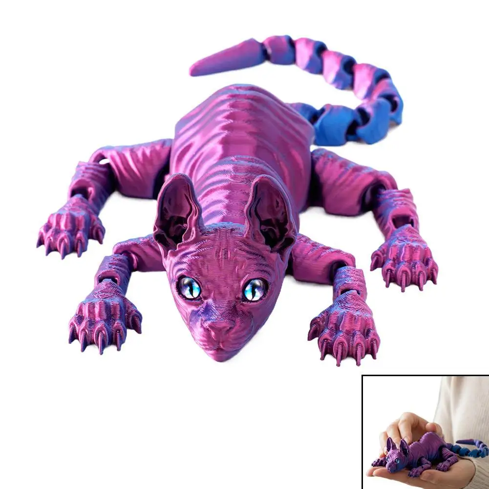 

3D Printed Cute Cat Animals Toy Realistic Hairless Figurine Articulated Cat Fidget Toy Desktop Decorations Stress Relief Toy