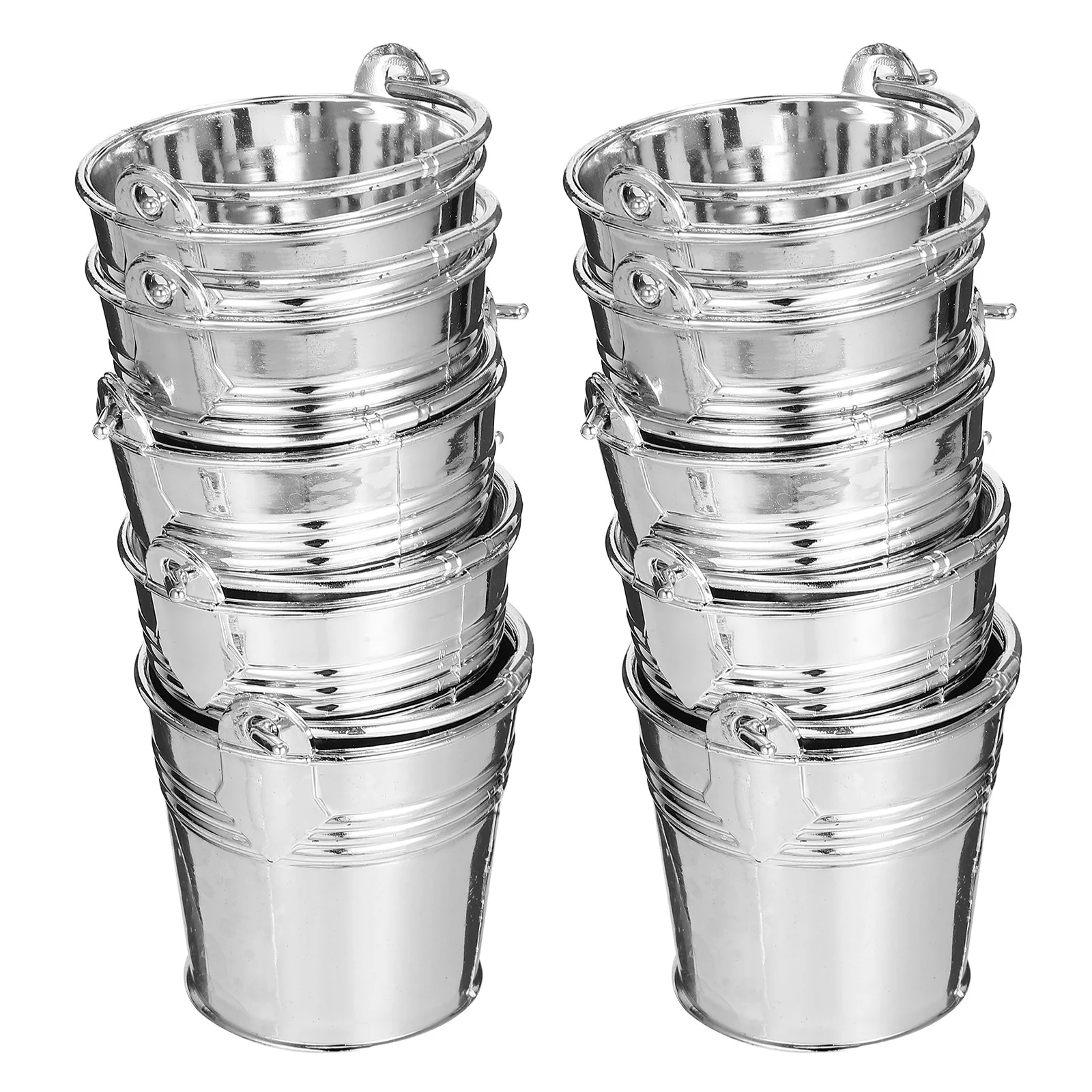

10pcs : Mini Plastic Bucket Small Water Buckets For Kids Kitchen Play Cookware Set Silver Pail Party Favor Bath Outdoor Beach