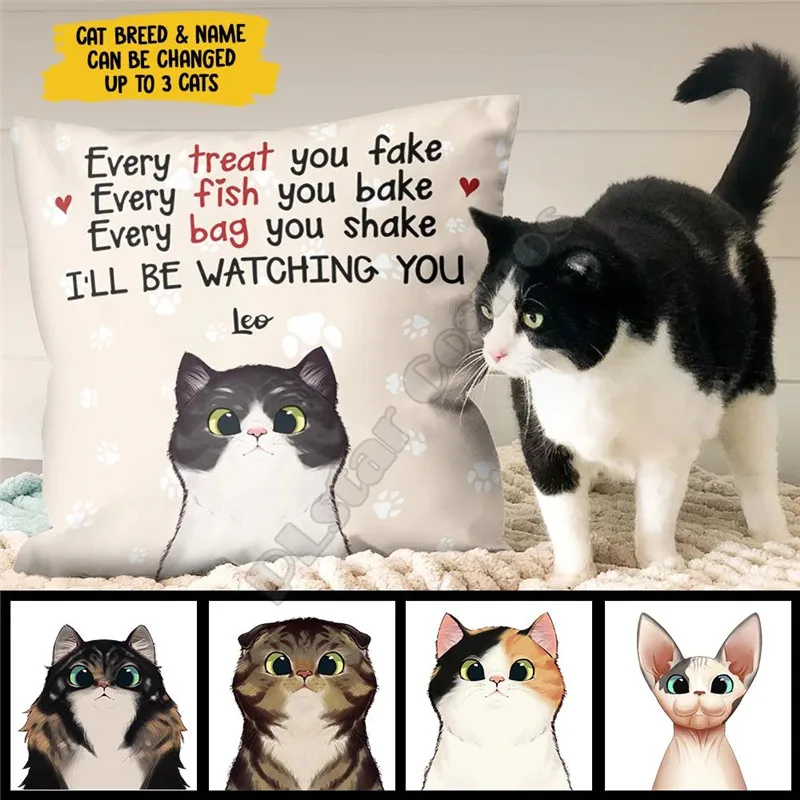 Every Fish You Bake We'll Be Watching You Funny Personalized Cat Pillow Case Decorative Pillowcases Throw Sofa Pillow Cover