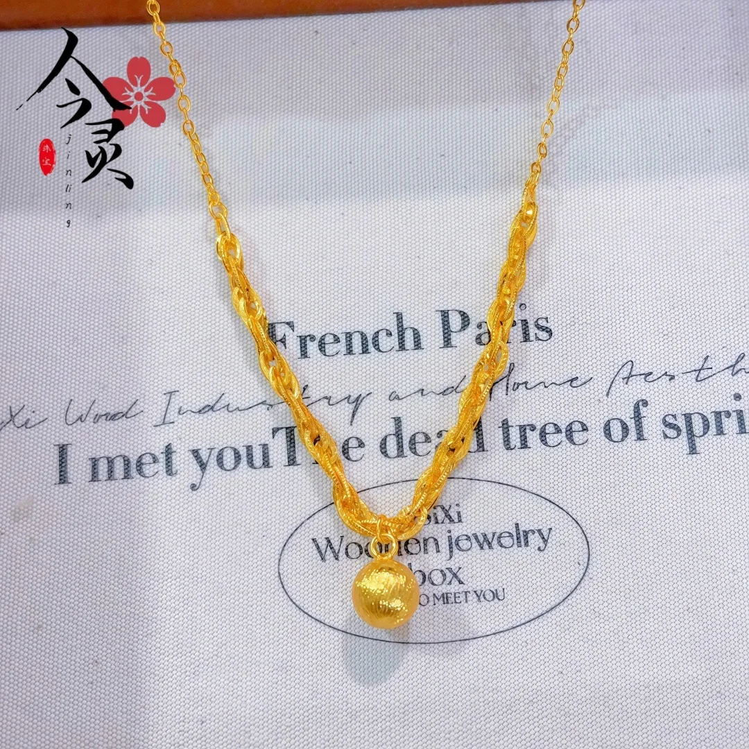 Luxury 24K 9999 Pure Gold real gold Gold Shop Same Women's Gold Bean Necklace Brushed Beads Cat's Eye Transfer Beads Necklace