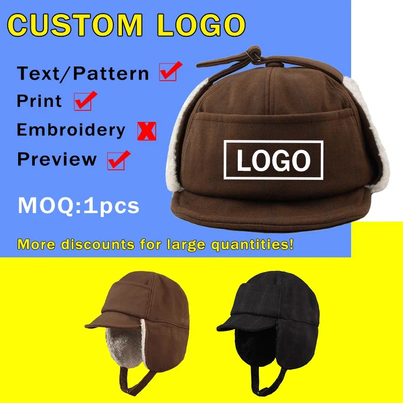 Outdoor Skiing Retro Men and Women Pilot Caps Customizable Logo Autumn and Winter Thickened Thermal Casual Versatile Bomber Hats