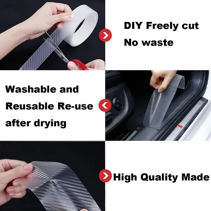 Transparent Carbon Fiber Car Threshold Portector Moulding Strip Trim Bumper Strip Door Sill Film Anti Scratch Guards Car Sticker