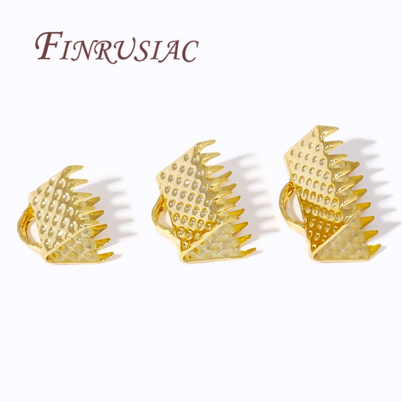 30-60Pcs 18K Gold Plated Cove Clasps Crimp Bead End Caps String Ribbon Leather Clip Foldover Connectors For DIY Jewelry Findings