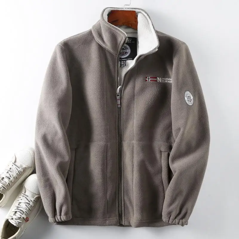 Winter Men's Clothing Fleece Jacket Pocket Solid Color Casual Polar Fleece Jacket Cold-Proof Thickened Male Warm Clothes Outwear