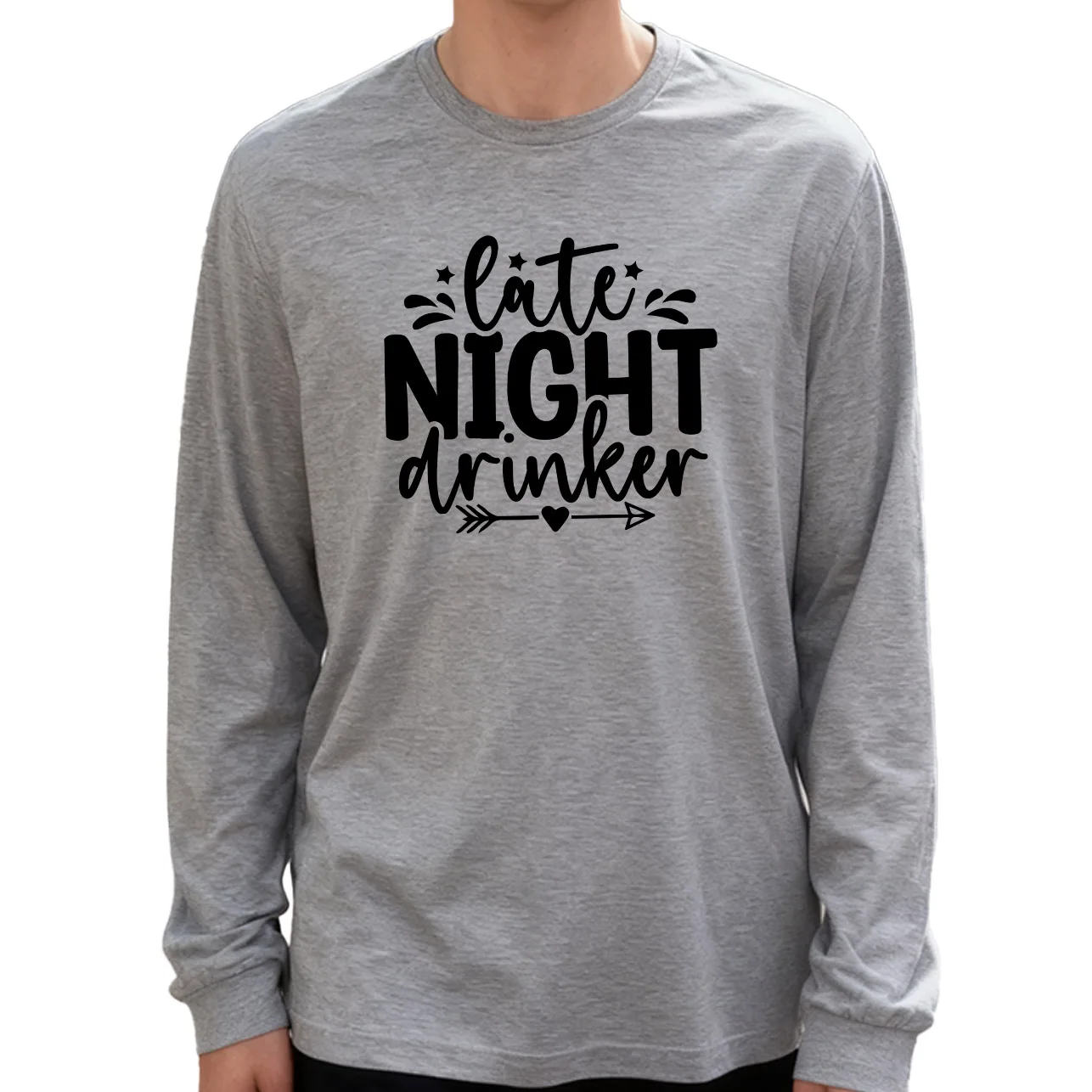 Мужская футболка с длинным рукавом Late Night Drinker, 100% хлопок, 180 г, с круглым вырезом, повседневный стиль, мягкая и дышащая