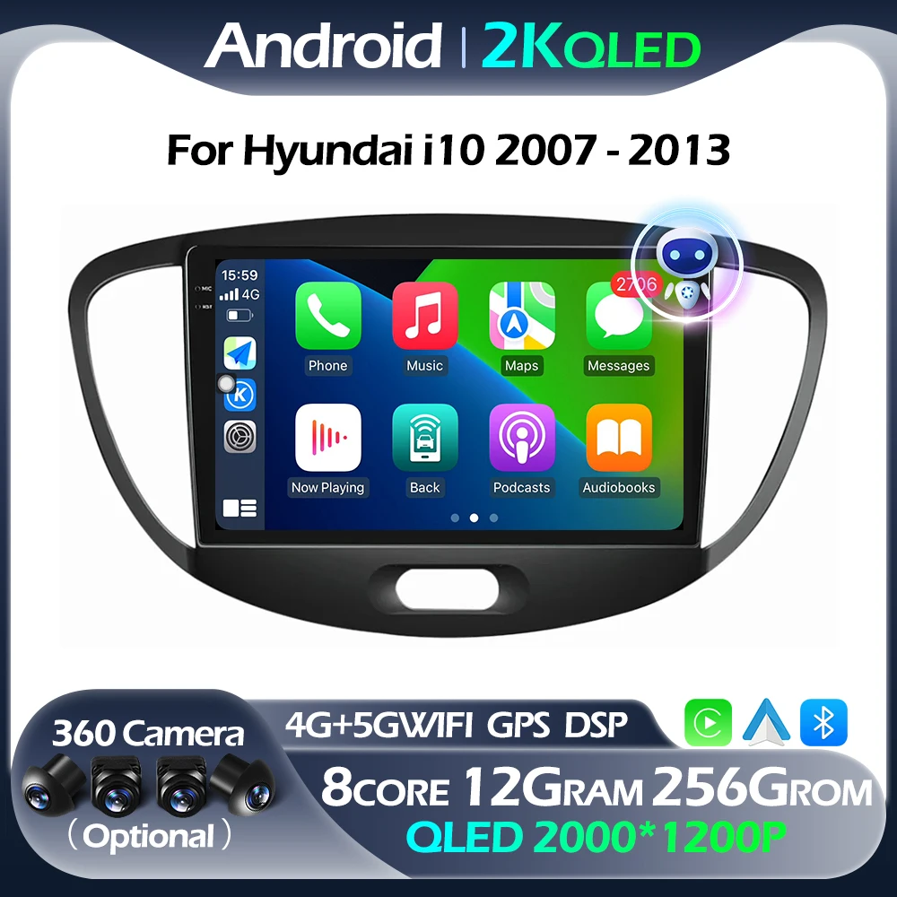 

Для Hyundai i10 2007 - 2013 GPS навигация Авторадио мультимедийный Carplay Android авто 5GWIFI BT RDS DSP