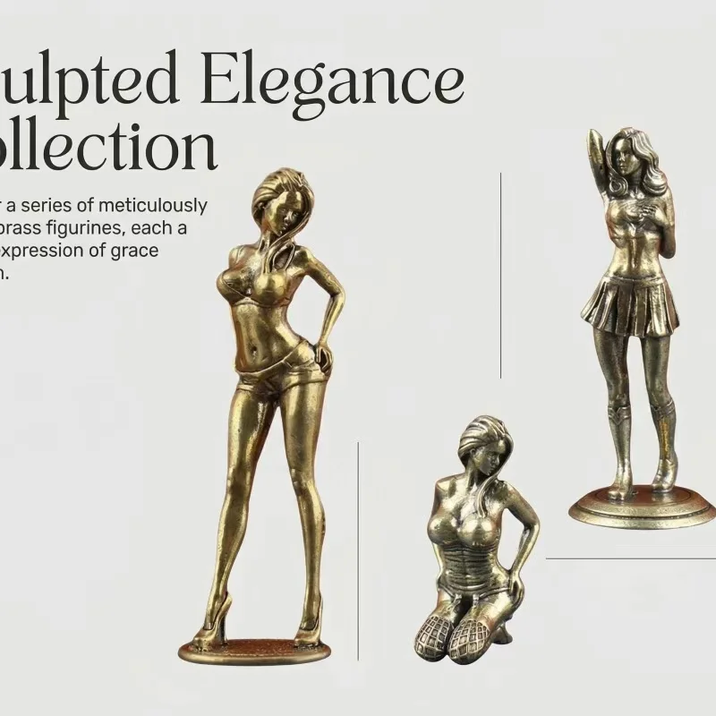Retro Brass Bikini Girl Sculpture Sexy Beauty Statuette Vintage Copper Figurine Collectible Gift For Man Brothers Adult
