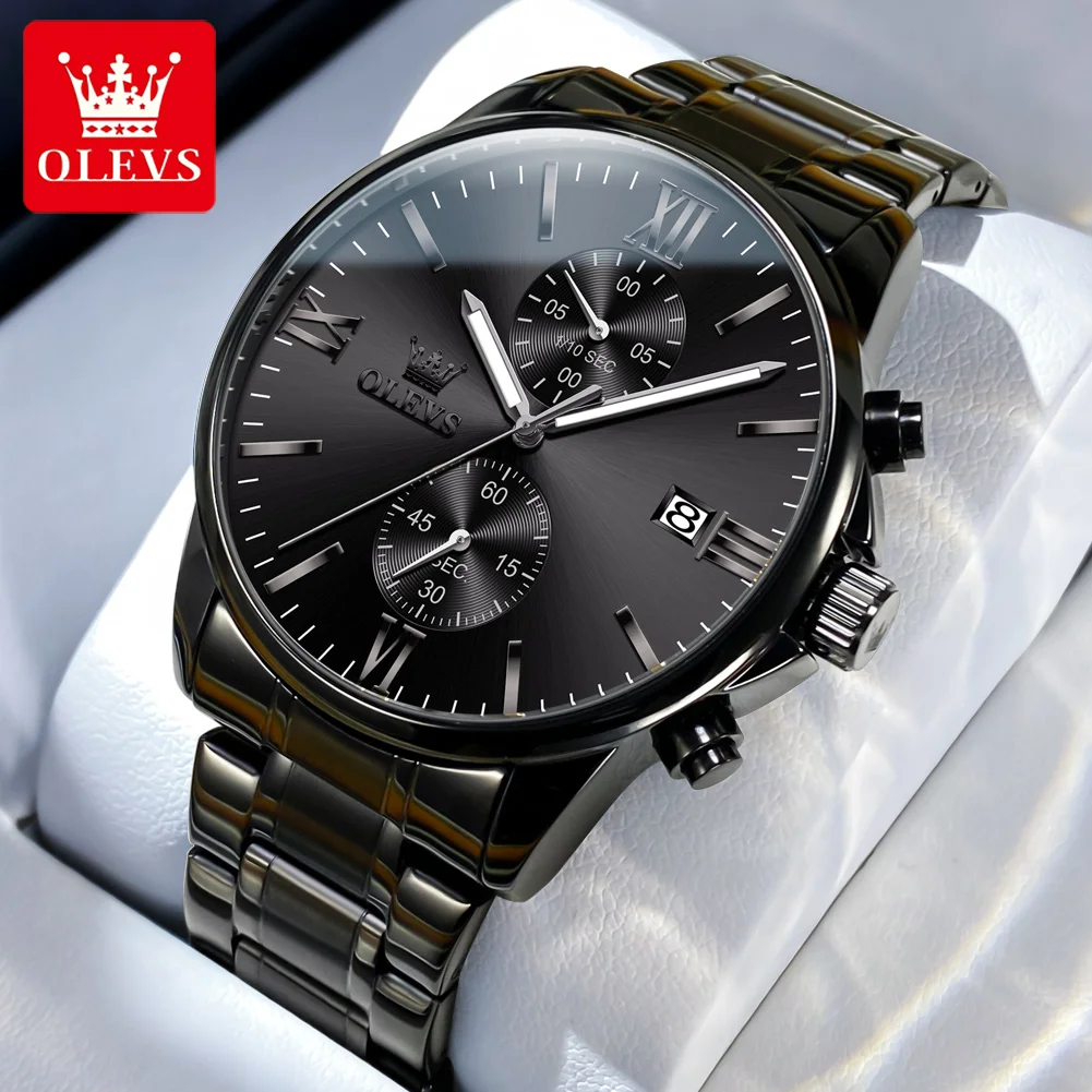 OLEVS-reloj analógico de acero inoxidable para hombre, accesorio de pulsera de cuarzo resistente al agua con calendario, complemento masculino de