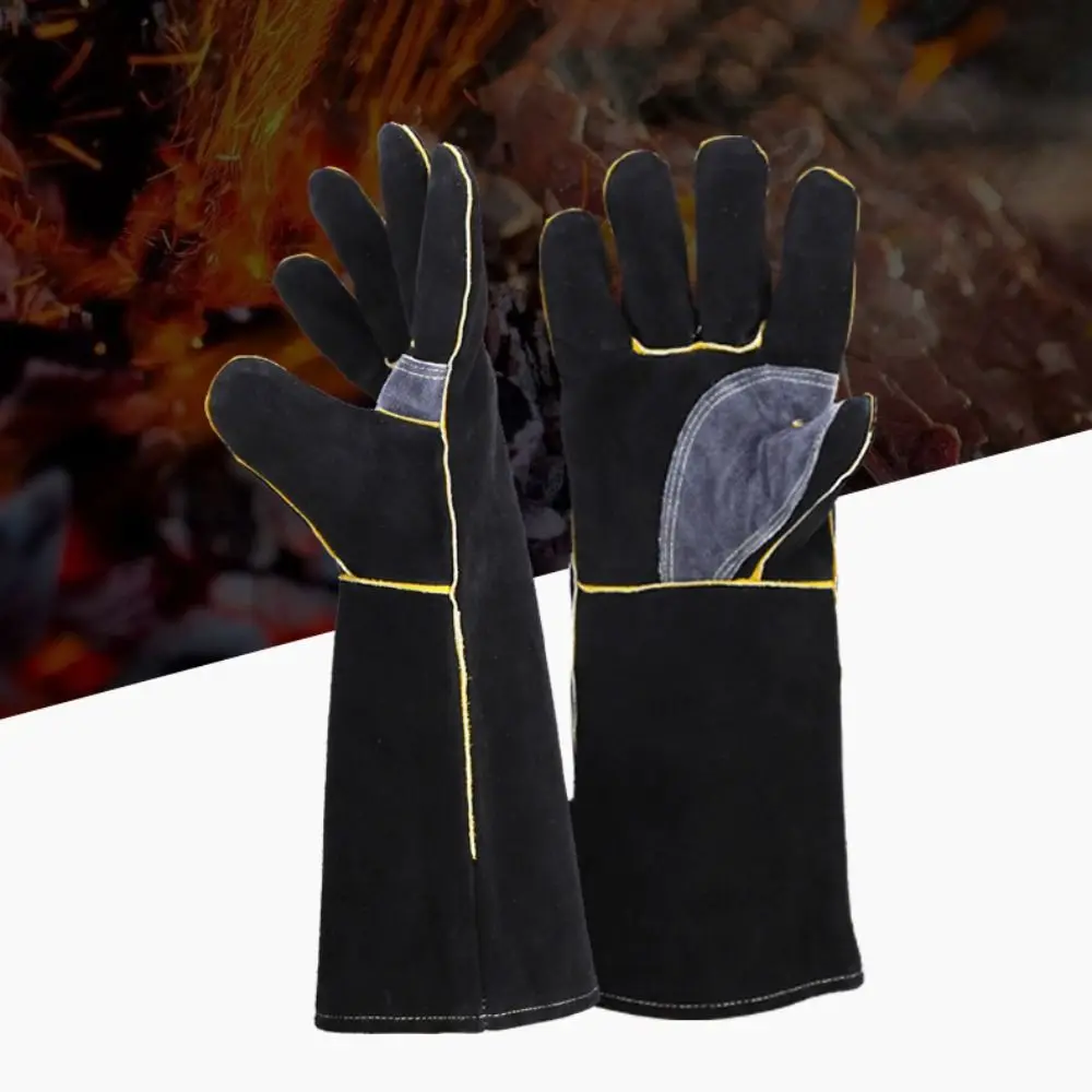 Leather Heat Resistant Gloves Heat Insulation High Temperature Resistance Safety Gloves 14/16 Inch Work Gloves Kitchen