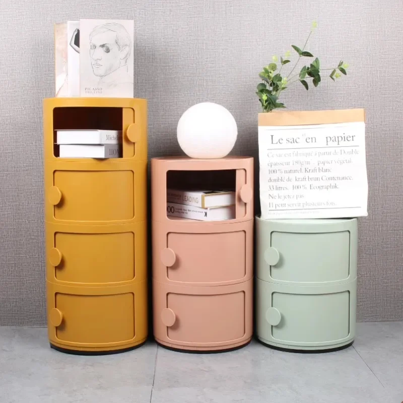 PK72: Trendy Round Storage Cabinet, Pink Mini Bedside Table, Space-Saving Organizer, Elegant Bedroom Storage, Gradient Pink Unit