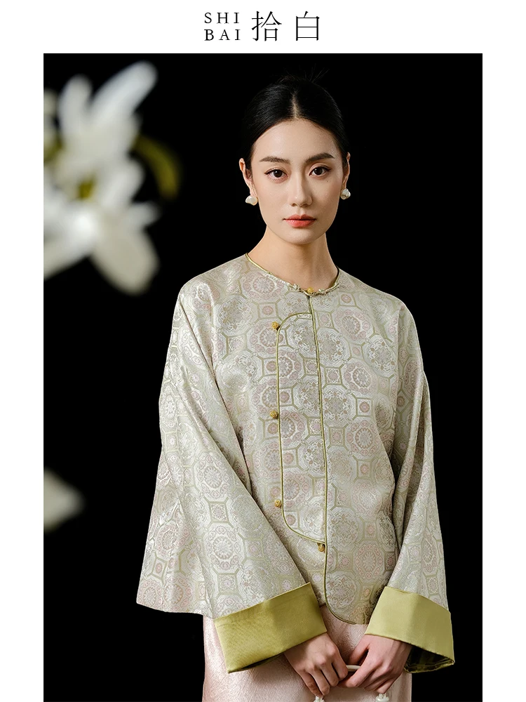 

Новая китайская куртка-танчун с цветочной вышивкой в стиле дзен, весенняя коллекция, с узором из благородных пионов, имитация шелка