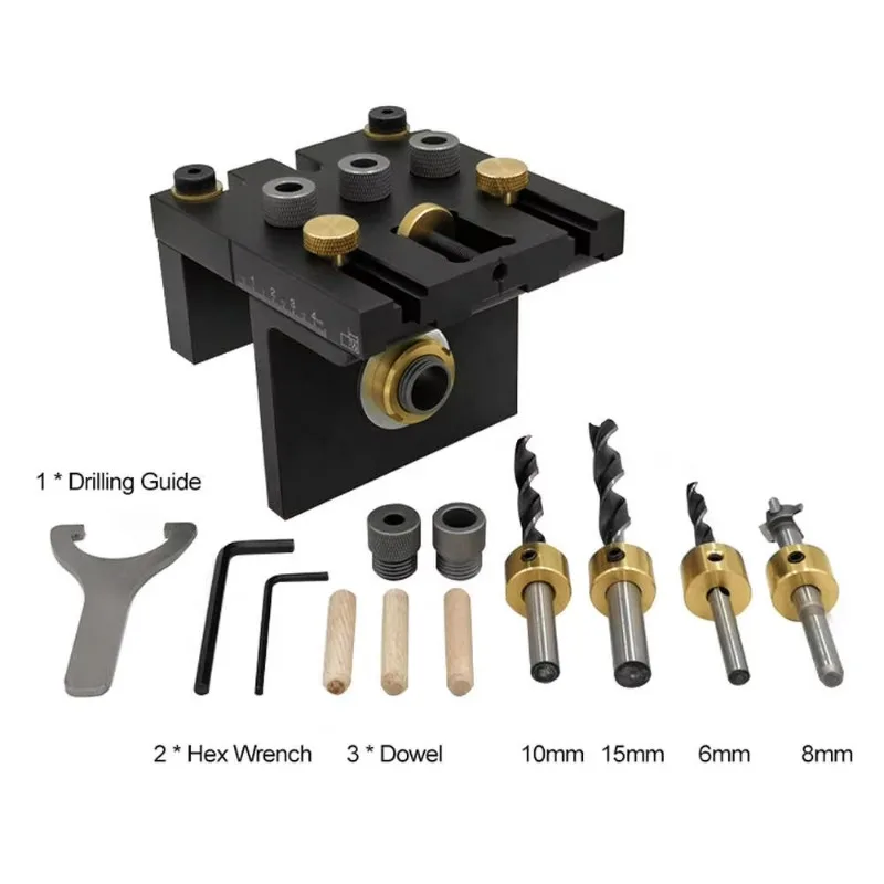 Guide Puncher Locator Carpentry Tools 3-in-1 Woodworking Doweling Jig Kit With Positioning Clip Adjustable Drilling Puncher Tool