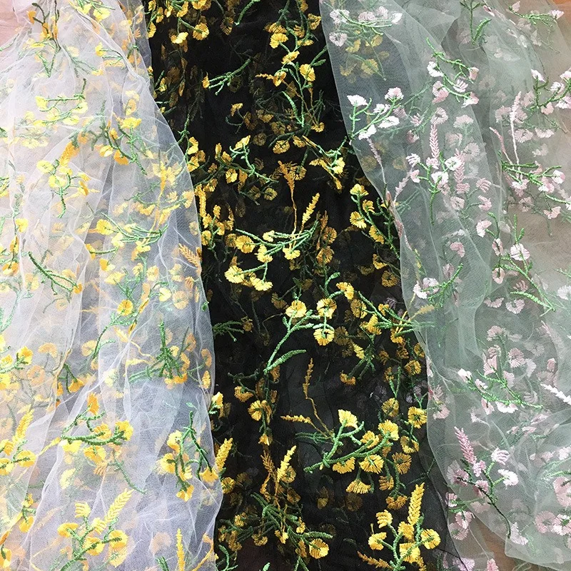 

1-ярдовая легкая прозрачная марлевая ткань с вышивкой и цветочным узором для платьев принцессы для девочек