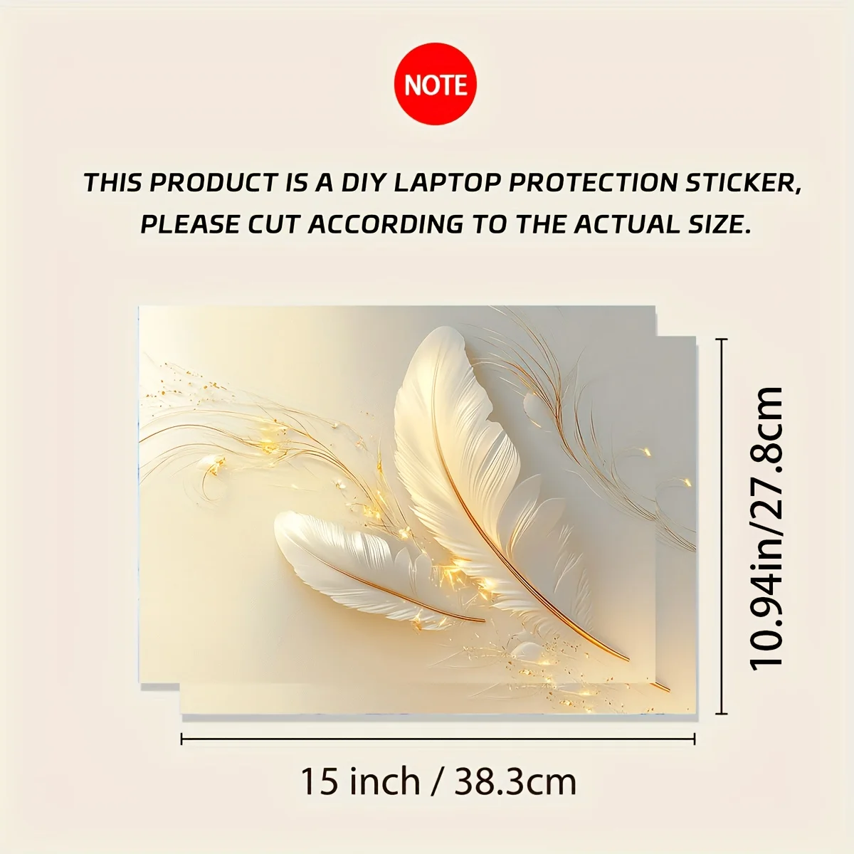 2-Piece Feather Notebook Art Decal Case, Universal Netbook Light Beige Sticker Non-Reusable Field Notebook