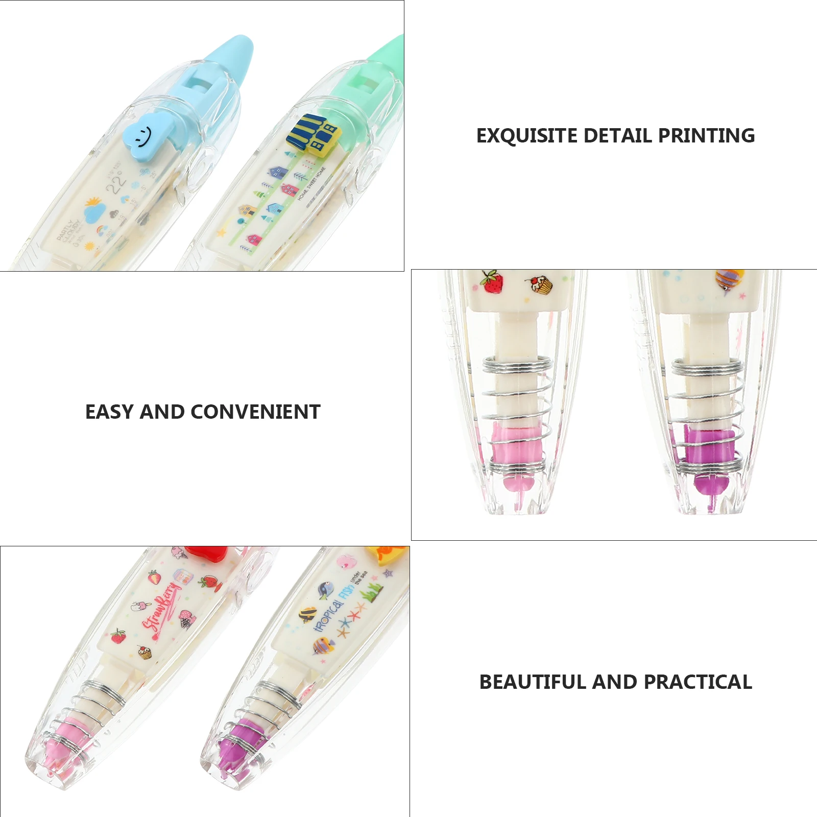 

4pcs Correction Tapes Stationery Decorative Writing Tapes for Students Cartoon Patterns Adhesive Matte Tape Smooth