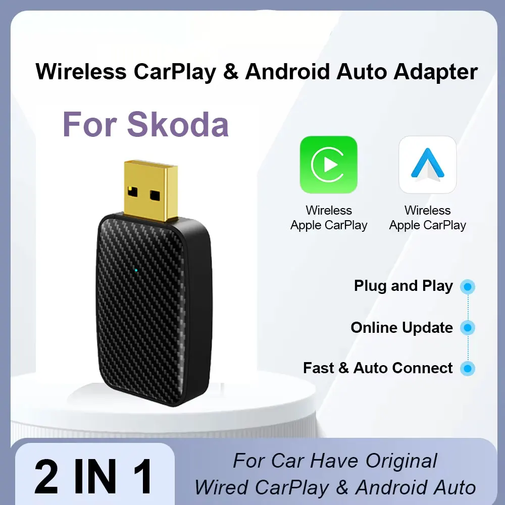 Wireless Carplay Adapter Android Auto Wireless Smart Dongle 2in1 For Skoda Octavia kodiaq superb karoq Fabia Scala Enyaq