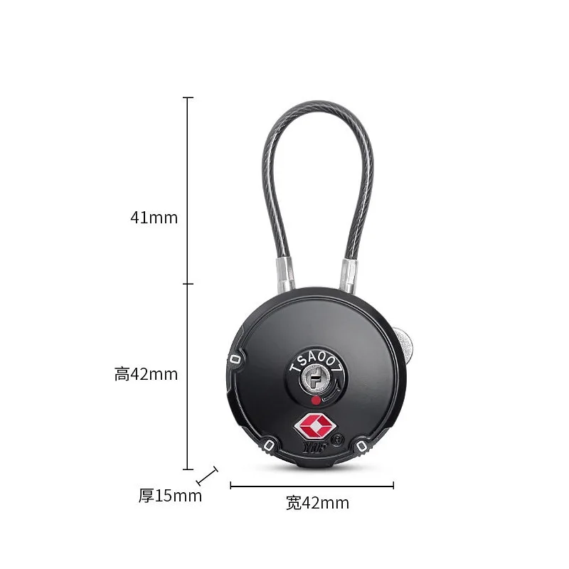 Portable Round TSA Metal Combination Lock for Suitcase Trolling Suitcase Locker Backpack 3 Number Password Lock with Steel Rope