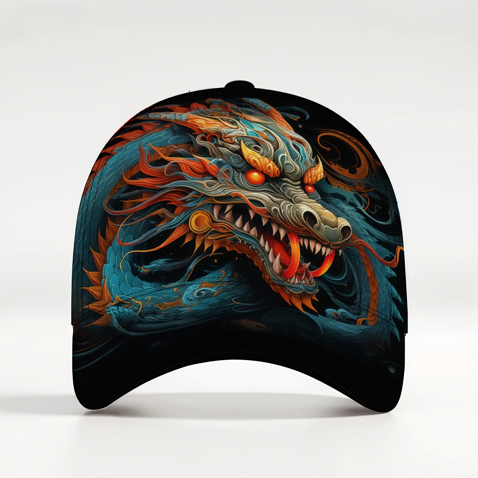 Unisex Lightweight Versatile Baseball Cap Featuring a Blue Orange Dragon Graphic Suitable for Street And Outdoor Use Breathable