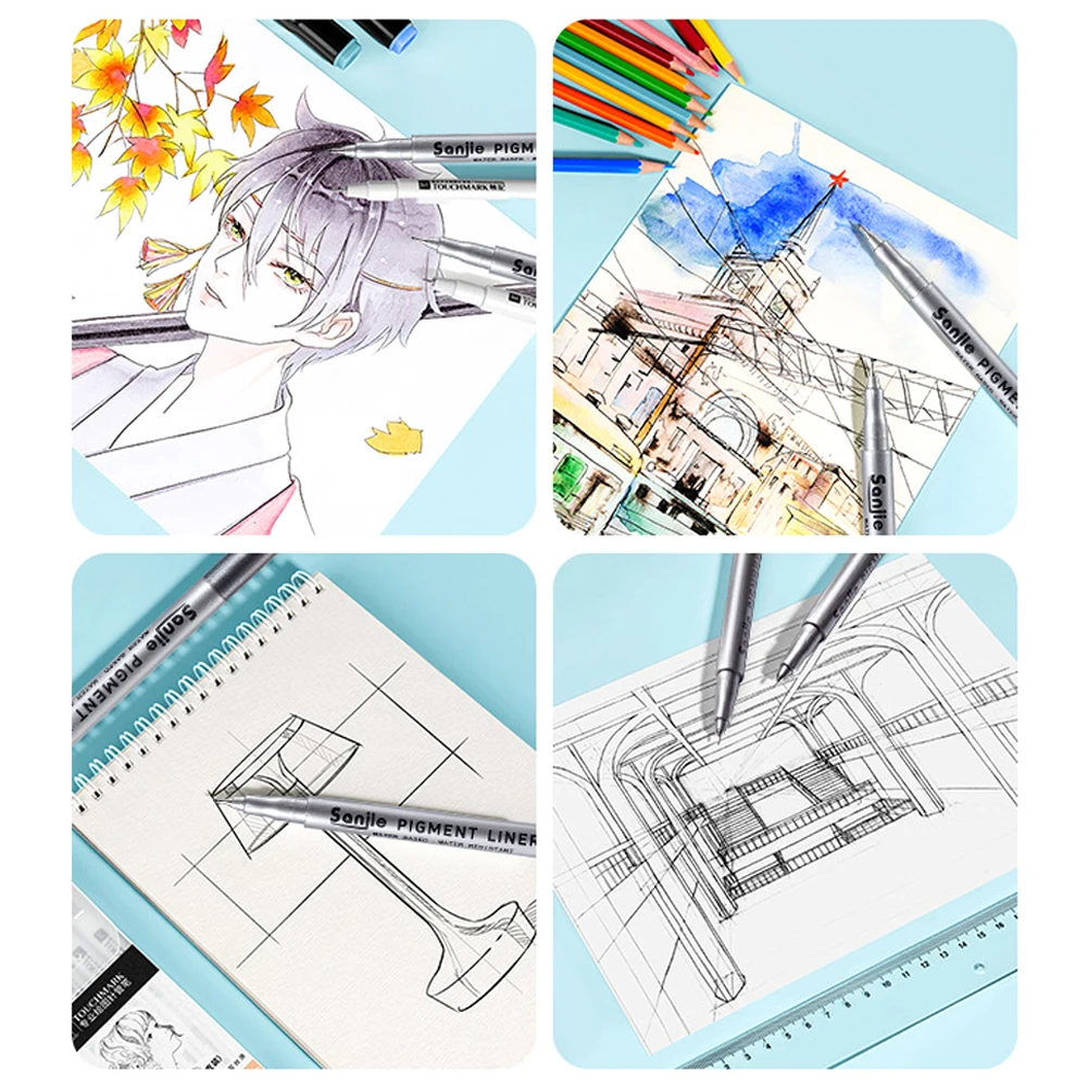 9-Piece Fine Line Waterproof Ink Pen Set, Various Tip Sizes, Ideal for Detailed Sketches, Journals, Outlines, Cartoon Animation