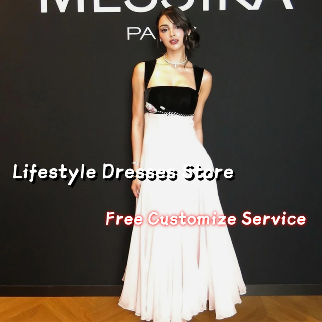 Customized Sleeveless Flower Velvet Chiffon Evening Dresses A-Line Vintage Celebrity Formal Party Gown vestidos de gala