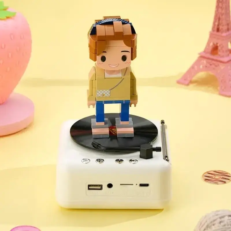 

Custom Mini Brick Figure with Bluetooth Music Box, Personalized One Person Building Block Doll with Speaker Base Couple Friend