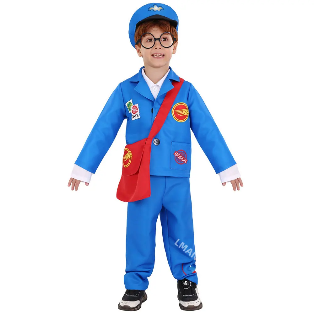 Boys Courier Mailman Postman Costume for Children Kids Little Delivery Man Uniform Outfit 5pcs/Set