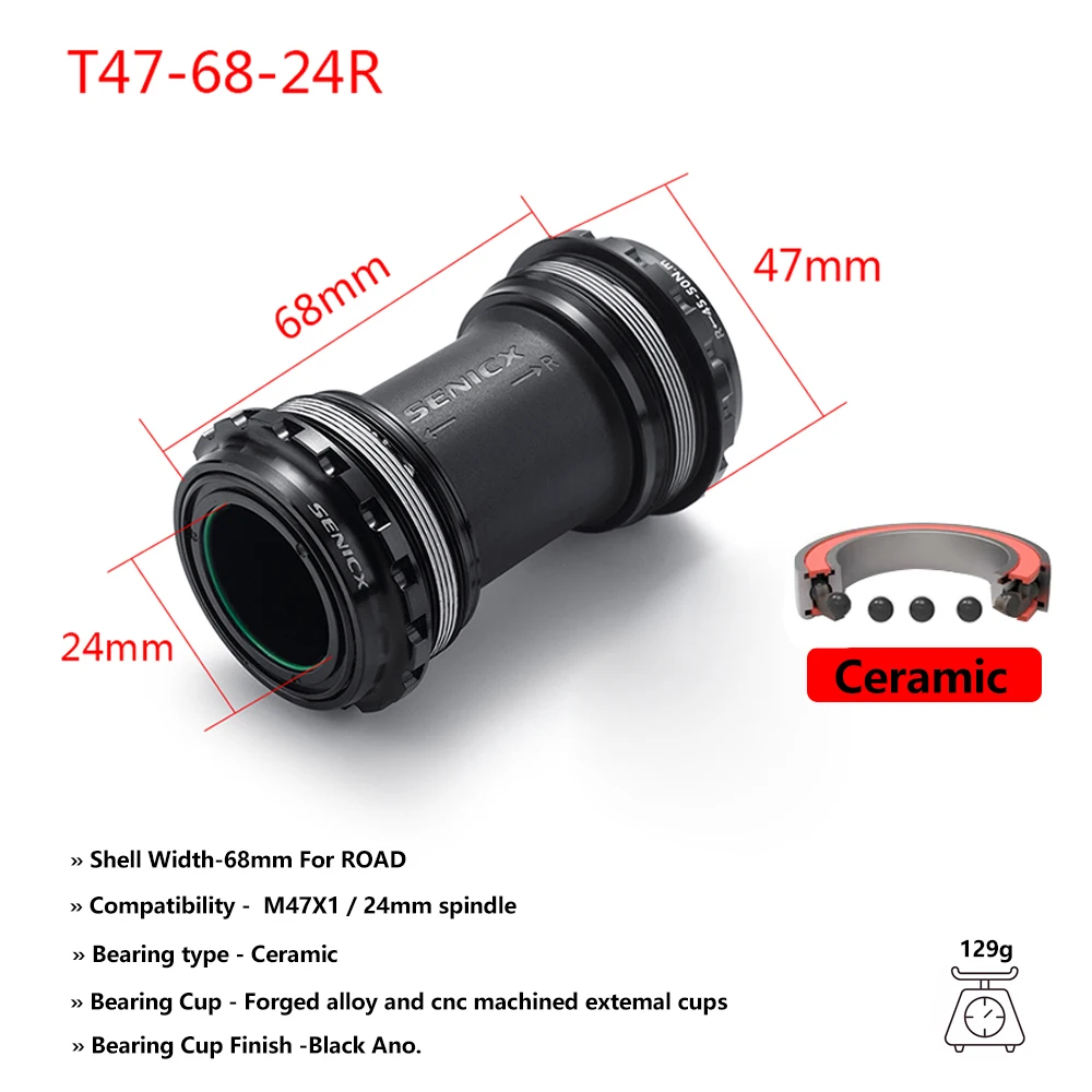 Hochleistungs-T47-Gewinde-Innenlager – 68/77/85,5 mm für 24-mm- und DUB-Achsen, Keramik-/Stahllager, geschmeidig für Rennräder