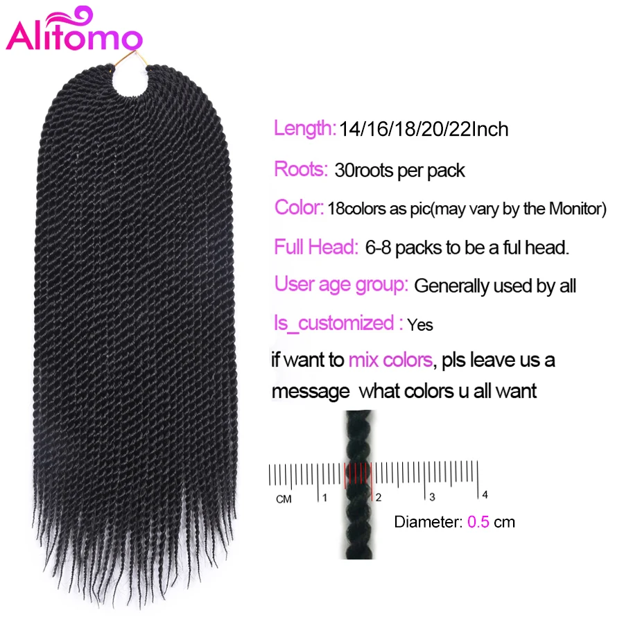 Alitomo-trenzas de ganchillo para mujeres negras, Micro Senegalese, 30 raíces, sintético, preenrollado, ombré