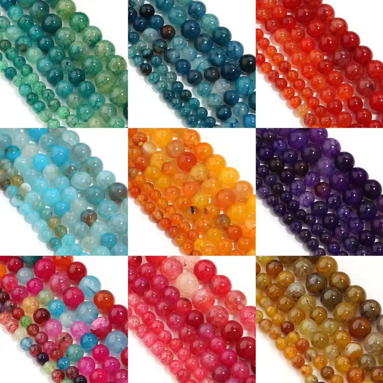 Apx 35–60 Stück/Strang 6, 8, 10 mm Drachen-Achat-Perlen, rund, Naturstein, lose Distanzperlen für Schmuckherstellung, DIY-Armband, Halskette