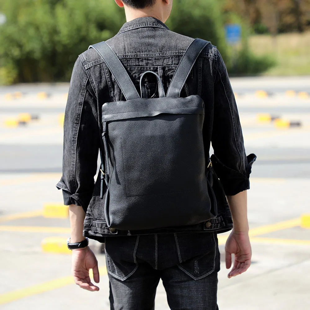 S.WORKER Lässiger Rucksack aus echtem Leder, Vollnarbenleder, Laptop-Umhängetasche, Schultasche, modisch – Detail 6