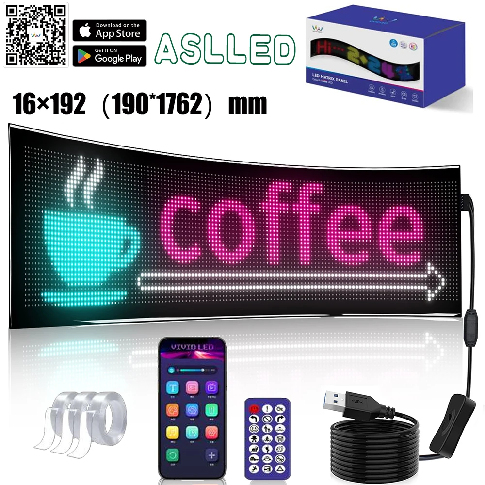 LED Matrix Panel APP Control USB 5V Flexible LED Sign Display Scrolling Text Pattern Animation for Car Windows Shop