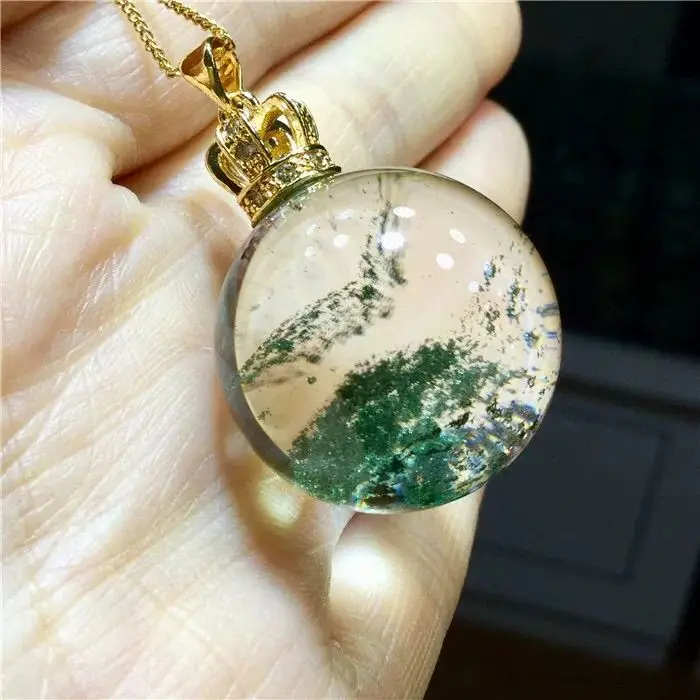 Natural Green Ghost Crystal Necklace Pendant Women's Lucky Transfer Silver Clavicle Chain