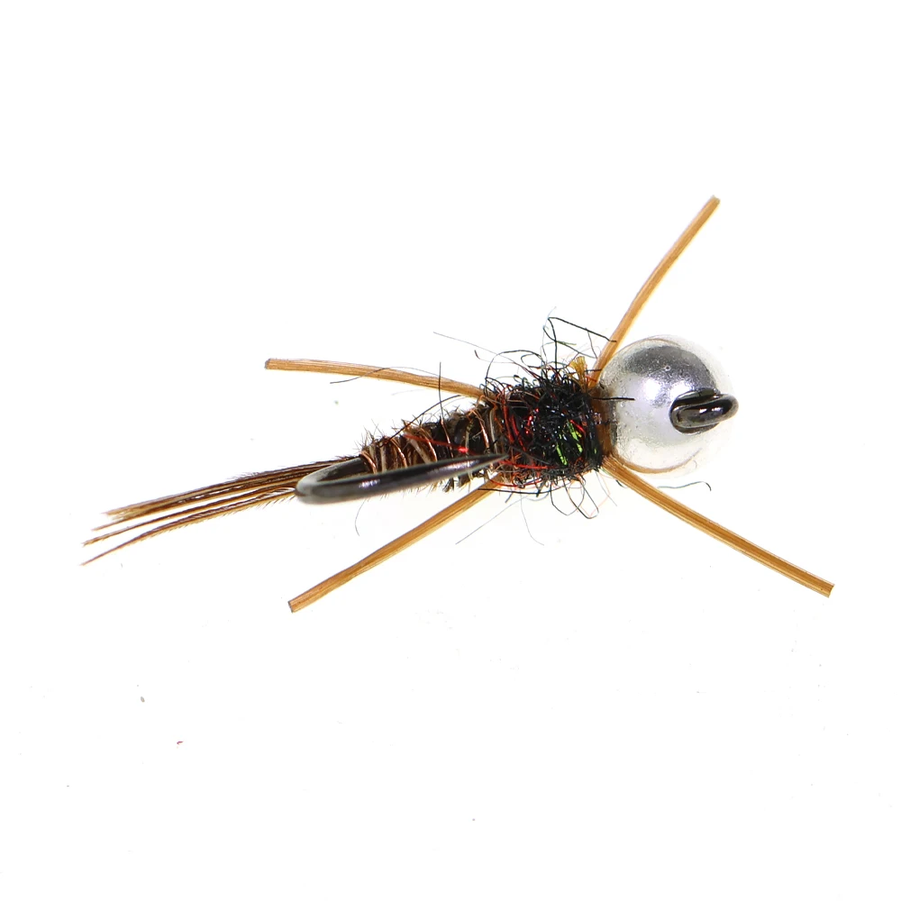 6PCS Barbless Jig Stonefly Nymph Fly # 14 # 16 Gummibeine, Fasanenschwanz, Bead Head Fast Sink Euro Nymph Forelle Barsch Angelköder – Detail 10