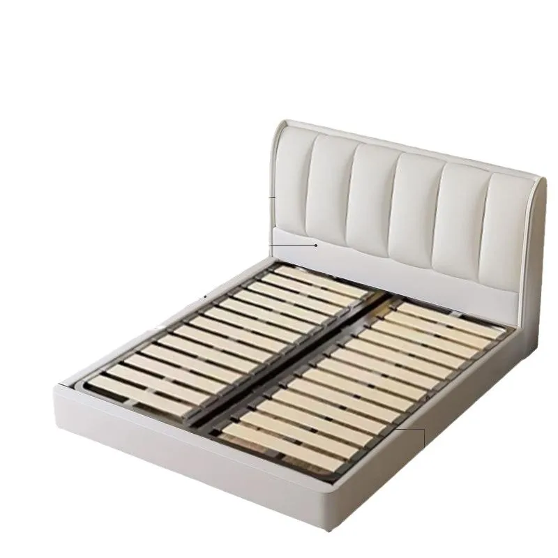 

First layer cowhide leather bed, storage floor small apartment soft bag double bed