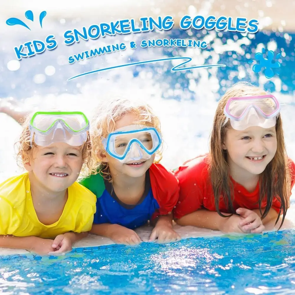 PVC Strap Kids Swim Goggles Anti Fog PC Glass Snorkel Swimming Goggles with Nose Cover Vibrant Colors Child Diving Mask Boys