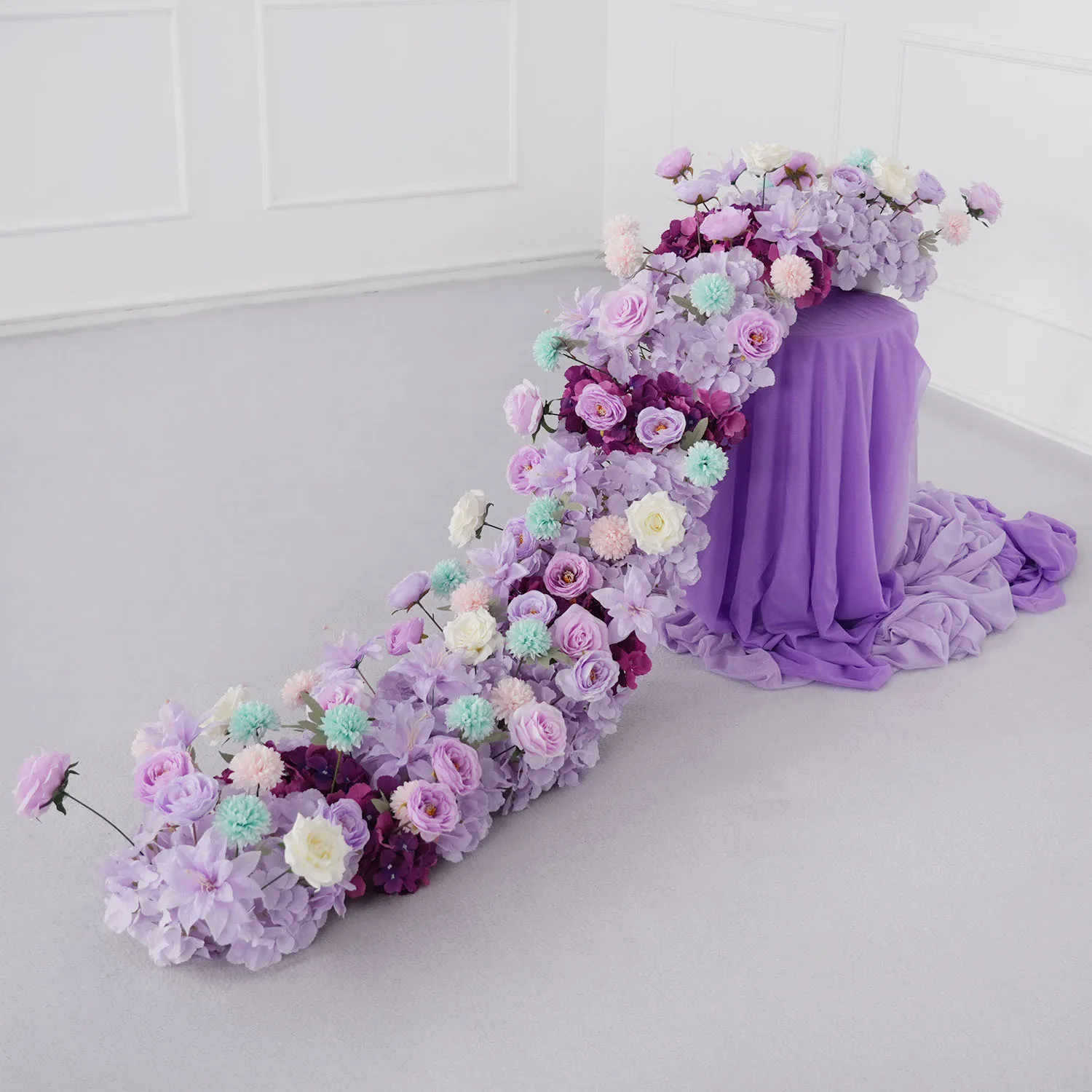 

Uflower Purple Rose hydrangea Flower Row Wedding Backdrop Arch Floral Decor Table centerpiece Event Props Flower Arrangement