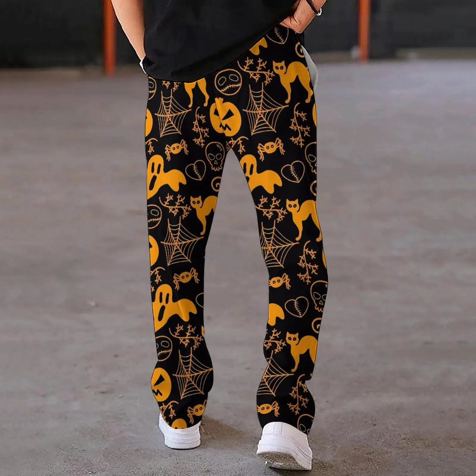 Men\'s 3D Digital Printing Halloween Elements Pants, Casual Pants, Loose and Fashionable, Straight Leg, Spring and Autumn