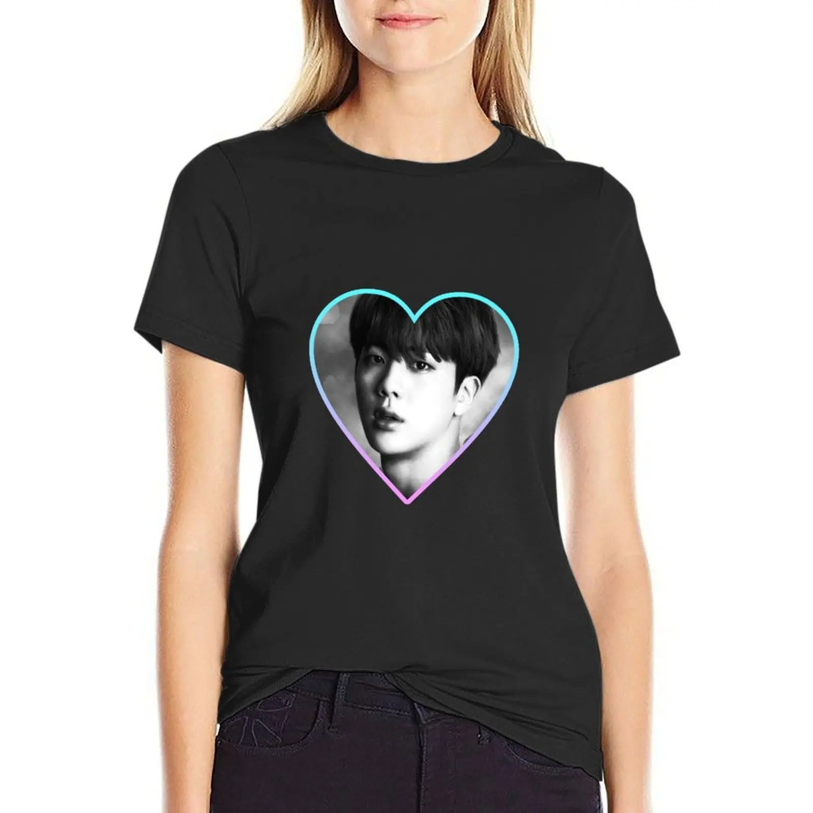 Jin Love Heart T-Shirt Aesthetic clothing graphics shirts graphic tees cropped t shirts for Women