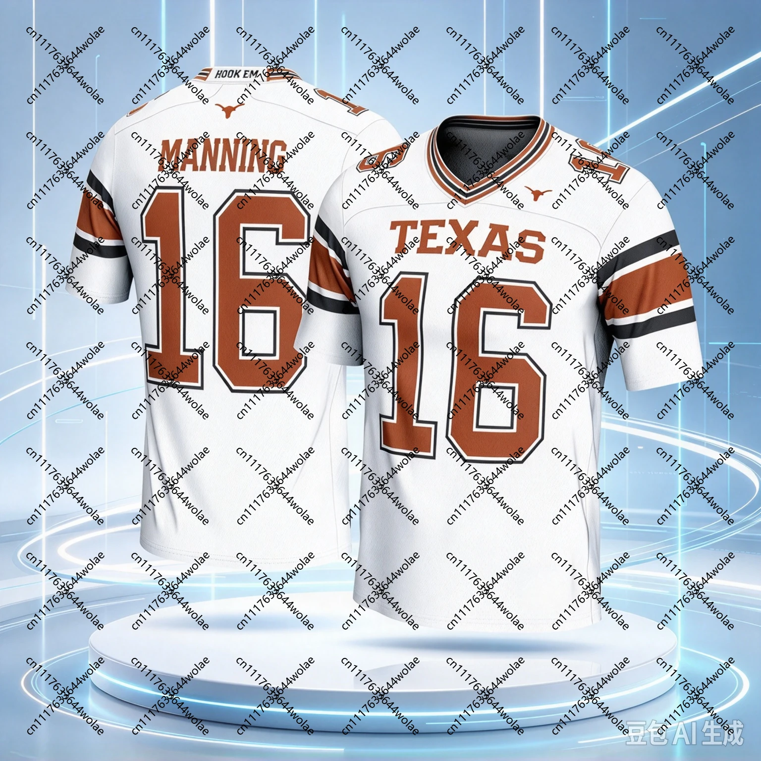 Texas Longhorns 16# Manning Unisex Rugby Jersey, 3D Print Mesh Breathable Football Jersey, 2026 Men Oversize Quick Drying Shirt