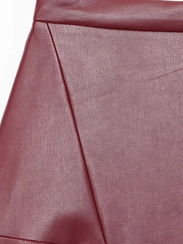 Women 2025 Autumn New Fashion Faux Leather Midi Skirt Retro High Waist Chic Rear Zipper Draped Slim Skirt Mujer