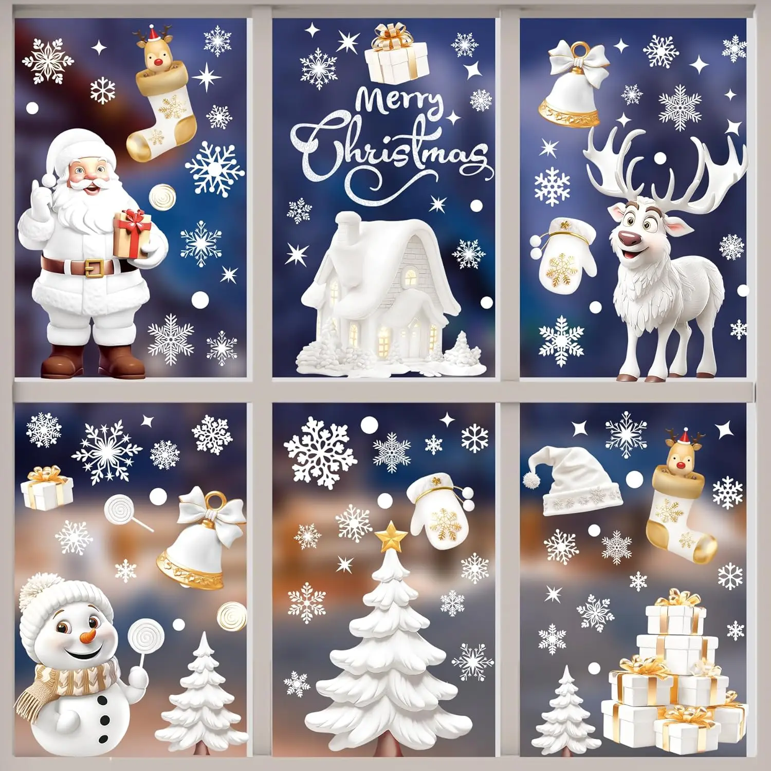 Feiertags-Fensteraufkleber, Weihnachten, weißer Schneemann, Baum, statische Aufkleber für Glastüren, Zuhause, Büro, Festival, Dekoration