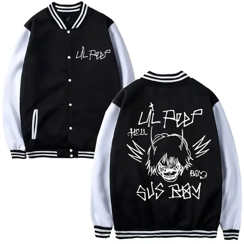 Rapper Lil Peep Graphic Baseball Jacket Men Women's Hip Hop Fashion Oversized Streetwear Baseball Uniform Black Patchwork Coat