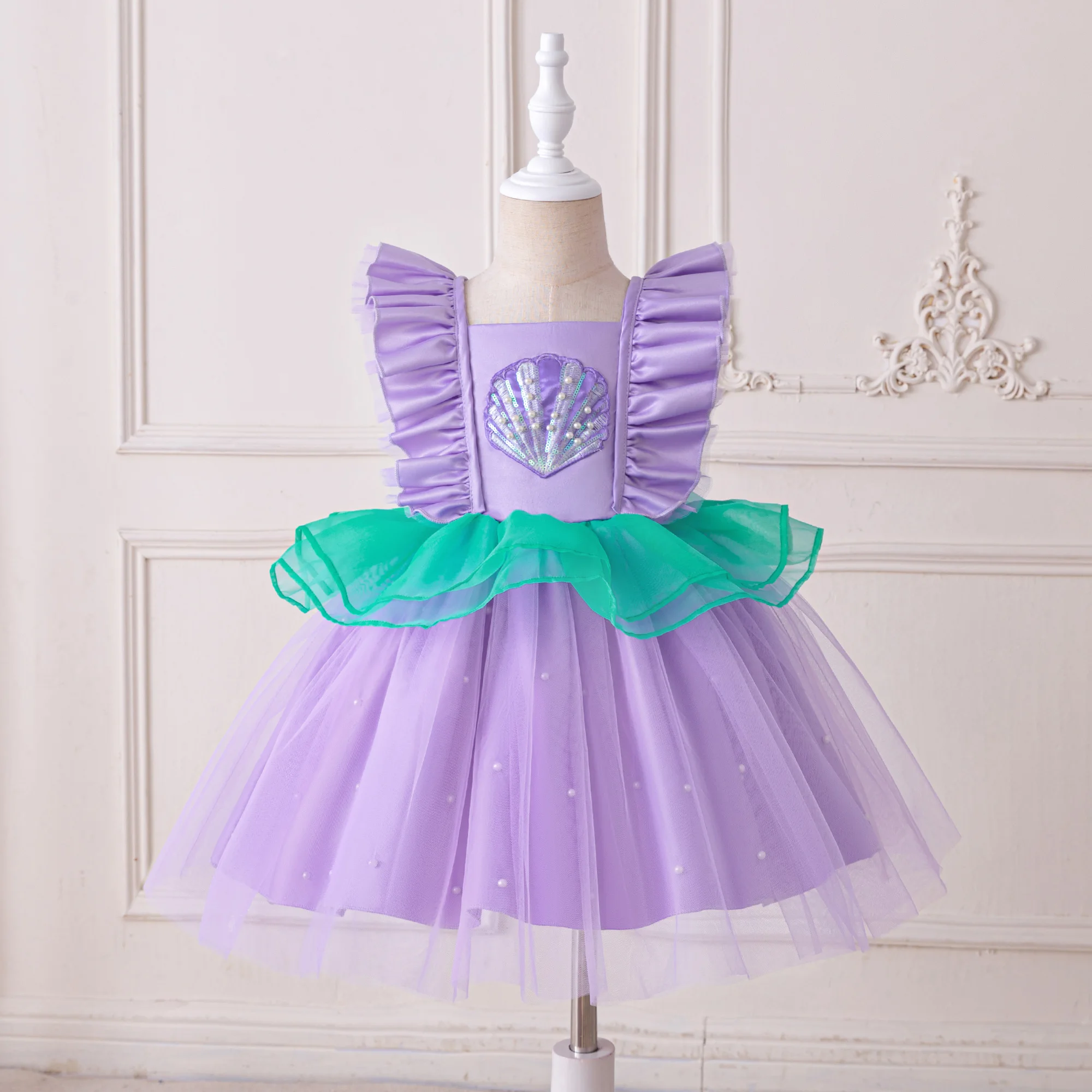 Kleine Meerjungfrau Ariel Partykleid für Mädchen, Karneval Cosplay Halloween Kostüm, Geburtstags-Prinzessinnenkleid, Meerjungfrauen-Kinderkleidung – Detail 2