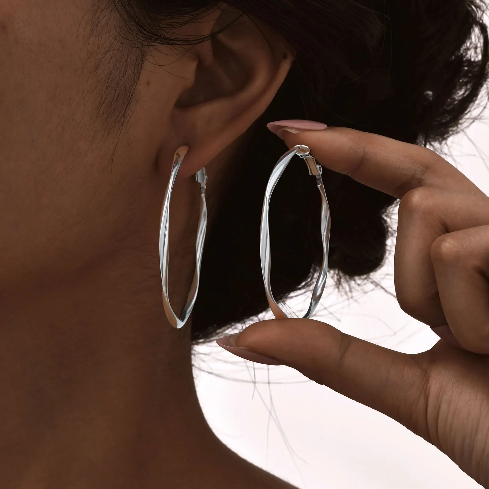 Infinity Mobius Hoop Earrings, Stainless Steel Silver Plated Twist Earrings Geometric Minimalist Jewelry Gift for Women