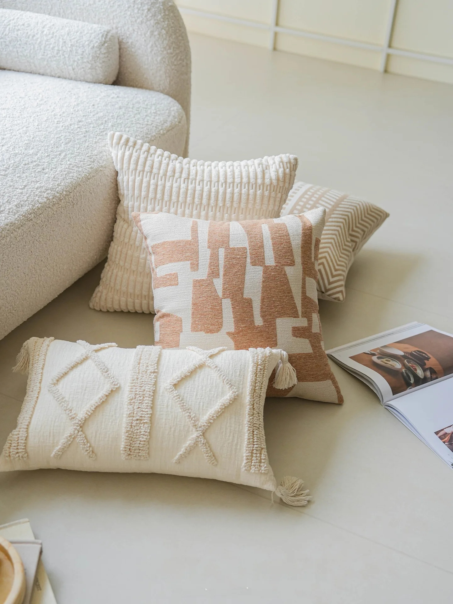 Modern Simple Creamy Style Pillowcase Luxury Sofa Living Room Sample Room Bedside Embroidered Cushion Cover Square Rectangle