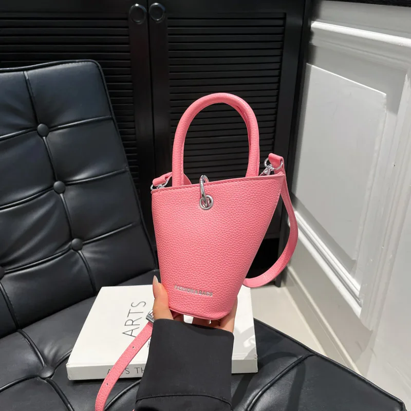 

Lock bucket women's bag new fashionable and simple lychee pattern handbag simple shoulder crossbody bag