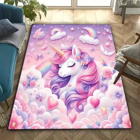 Rainbow Unicorn Carpet for Girls Room Decor Kids Play Mat Nursery Living Room Rug Toddler Floor Mat Christmas Birthday Gift Idea