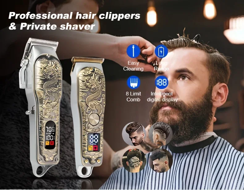 Haarschneidemaschine, Trimmer-Set, kabellose Herren-Haarschneidemaschine, professioneller Bartschneider, Friseurzubehör für Männer, Urlaub – Detail 8